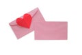 Pink envelope with red heart paper origami isolated on white background Royalty Free Stock Photo