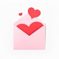 Pink envelope with red Valentine hearts