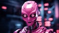 Pink evil robot on black background Royalty Free Stock Photo