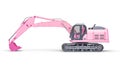 pink excavator machine isolated on white background