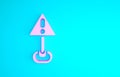 Pink Exclamation mark in triangle icon isolated on blue background. Hazard warning sign, careful, attention, danger Royalty Free Stock Photo