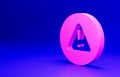 Pink Exclamation mark in triangle icon isolated on blue background. Hazard warning sign, careful, attention, danger Royalty Free Stock Photo