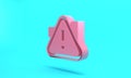 Pink Exclamation mark in triangle icon isolated on turquoise blue background. Hazard warning sign, careful, attention Royalty Free Stock Photo