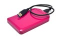 Pink external hard drive on white background Royalty Free Stock Photo