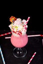 Pink Extreme milkshake with berry, rasberry, strawberry, candy marshmallow