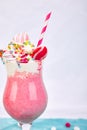 Pink Extreme milkshake with berry, rasberry, strawberry, candy marshmallow