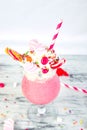 Pink Extreme milkshake with berry, rasberry, strawberry, candy marshmallow