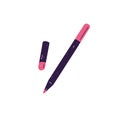 Pink eyeliner, bright eye liner. Open lip pencil. Professional beauty product for visage. Decorative cosmetics to