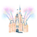 Pink fabolous castle of princess in fireworks Royalty Free Stock Photo