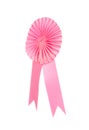 Pink fabric award ribbon isolated on white