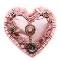 Pink fabric heart with small details isolated on white background. Steampunk style Royalty Free Stock Photo