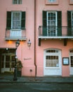 Pink facade of Brennans, New Orleans, Louisiana Royalty Free Stock Photo