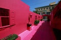 Pink facade with a window and lantern in Puerto Plata, Dominican Republic Royalty Free Stock Photo