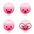 Pink face with emotions . Emoticons set