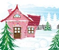 Pink fairy house in winter forest Royalty Free Stock Photo