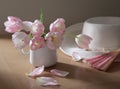 Pink fan and tulips Royalty Free Stock Photo