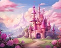 Pink fantasy tower for a princess in a children\'s tale.