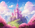 Pink fantasy tower for a princess in a children\'s tale.