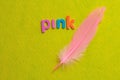 A pink feather with the word pink Royalty Free Stock Photo