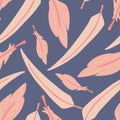 Pink feathers on blue background seamless pattern flat design Royalty Free Stock Photo