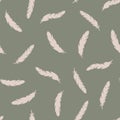 Pink feathers seamless pattern on green background. Royalty Free Stock Photo