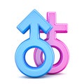 Pink female and blue male sex symbols 3D Royalty Free Stock Photo