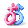Pink female and blue male sex symbols. Mars and Venus symbols. 3 Royalty Free Stock Photo