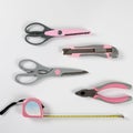 Pink feminine handy tools on a white background Royalty Free Stock Photo