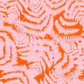 Pink fern on orange background, pattern illustration