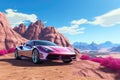 Pink Ferrari Car At Rocks Desert Unreal
