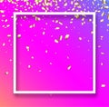 Pink festive background with gold confetti.