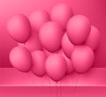 Pink festive card with balloons. Holiday decoration.