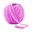 Pink fiber skein, sewing yarn ball isolated on white background Royalty Free Stock Photo