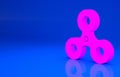 Pink Fidget spinner icon isolated on blue background. Stress relieving toy. Trendy hand spinner. Minimalism concept. 3d