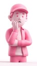 Pink Man Cartoon Character Thinking Deeply About Something With a Concerned Expression Royalty Free Stock Photo
