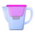 Pink filter water jug icon, cartoon style