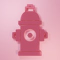 Pink Fire hydrant icon isolated on pink background. Minimalism concept. 3D render illustration Royalty Free Stock Photo
