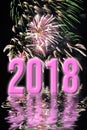 2018 pink fireworks vertical greeting card Royalty Free Stock Photo