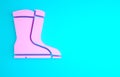 Pink Fishing boots icon isolated on blue background. Waterproof rubber boot. Gumboots for rainy weather, fishing, hunter