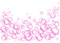 Pink fizzing air or water bubbles on white background