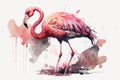 Pink flamingo beautiful elegant bird, watercolor illustration. Generative AI