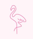 Pink flamingo bird line art doodle logo silhouette isolated on pink background. hand drawn vector illustration Royalty Free Stock Photo