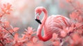 Pink flamingo bird in the wild. Beautiful pink flamingo. Generative AI