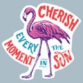 Pink Flamingo. Cherish Every Moment in the Sun, Sticker, Vector Illustration Royalty Free Stock Photo