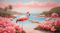Pink flamingo (coast landscape, birds)