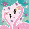 Vector illustration pink flamingo couple. Cool flamingo decorative flat design element.