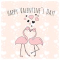 Pink flamingo couple in love. Happy Valentines day Royalty Free Stock Photo