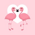 Pink flamingo couple in love. Romantic illustration. Love day, wedding, Valentine's day card. Royalty Free Stock Photo