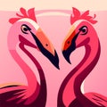 Pink flamingo couple. of two flamingos in love. Generative AI Royalty Free Stock Photo