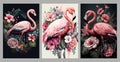 pink flamingo with flowers. digital paint canvas wall art for home decoration